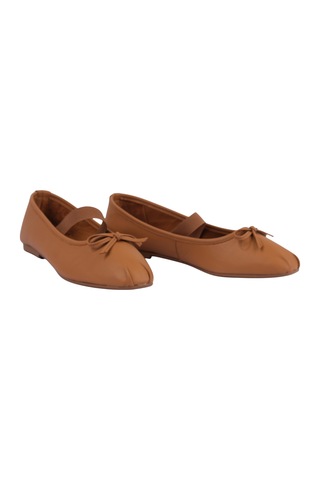 Napa Shoes Kadın Lastik Bantlı Fiyonklu Kare Burun Babet Ayakkabı Napa-aes19210 Taba
