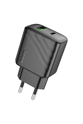 Hoco. Cs23a Sunlight 30w 1 Adet Type-c Ve 1 Adet Usb 3.0 Qc Çıkışlı Ekstra Type-c To Lightning Kablolu Pd Hızlı Şarj Aleti - Siyah