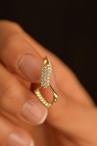 Zirkon Taşlı Gold J Klips Minimal Gümüş Küpe