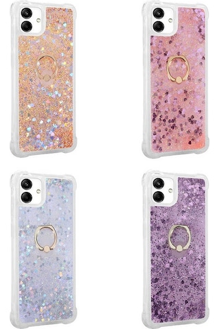 Samsung Galaxy Uyumlu A04 Kılıf Zore Simli Sıvılı Yüzüklü Milce Kapak