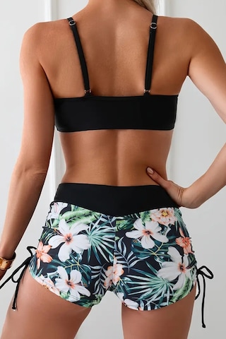 Angelsin Büzgü Ayarlı Baskılı Deniz Şortu Bikini Alt Siyah