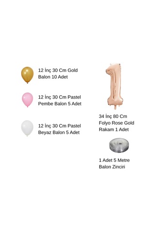 0 Yaş Retro Gold Pembe Beyaz Balon Seti Rose Gold Rakamlı Doğum Günü Balonu Şık Parti Süsleme Çok Renkli