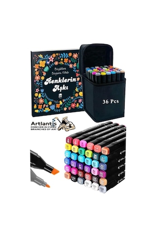 36 Adet Çift Taraflı Marker Kalem Çantalı 1 Paket 36 Renk Touch Markör Renklerin Aşkı Mandala Büyüklere Boyama Kitabı Çok Renkli