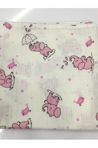 Müslin %100 Organik Pamuk Kumaş Örtü Battaniye 100x100cm+ Ağız Mendili Hediyeli Pembe Bulut Pembe Bulut Pembe