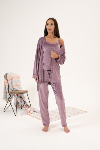 Estiva Kadın Kışlık 3 Parça Sabahlıklı Kadife Pijama Takımı 001
