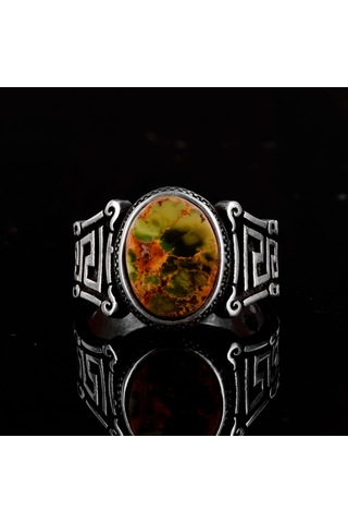 Gerçek Doğal Arizona Turkuaz Taş Yüzük, 925 Ayar Gümüş Erkek Yüzük Gümüş