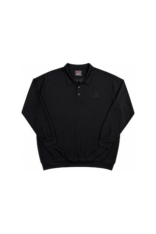 Annex Büyük Beden Polo Yaka Erkek Sweatshirt Siyah