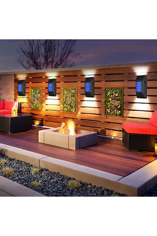 Suofeng Güneş Enerjili 6 Led Duvar Lambası, Islak Ortamlara Uygun, Bahçe Ve Avlu Işığı, Sıcak Beyaz Işık, 4 Adet Sıcak