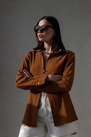 Mai Collection Mai Studios Co. Morrow Ahşap Düğme Detay Kiremit Gömlek Kiremit