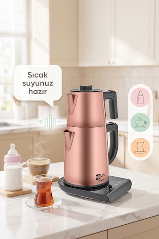 Teadem Vox Konuşan Dokunmatik Çay Makinesi Mama Suyu Hazırlama 1850w 1.7l Kettle 1.2l Demlik Rose