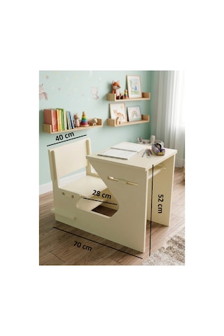 Ergonomik Ahşap Çocuk Çalışma Masası Ve Sandalyesi Seti, Aktivite, Oyun Ve Okuma Masası Seti, Montessori Ahşap Çocuk Aktivite Masası Ve Sandalyesi Krem