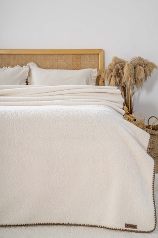 Krem Valencia Sherpa Çift Kişilik Peluş Battaniye Krem