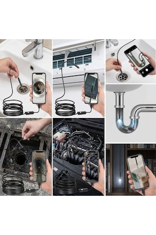 Buffer 5 Metre Android Telefon Uyumlu 6 Led Işıklı Su Geçirmez Endoskop / Boroskop Yılan Kamera Hd