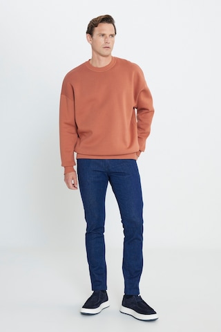 AC&Co / Altınyıldız Classics Erkek Acık Kahve Oversize Fit Bol Kesim Pamuklu İçi Polarlı Bisiklet Yaka Sweatshirt Açık Kahverengi