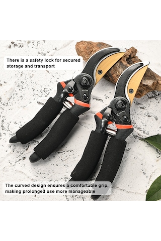 Yaozixa Bahçe Budama Makası 65mn Çelik 35mm Kalın Dal Kesim Güvenlik Kilitli Ergonomik Saplı Çift Taraflı Bahçe Aleti