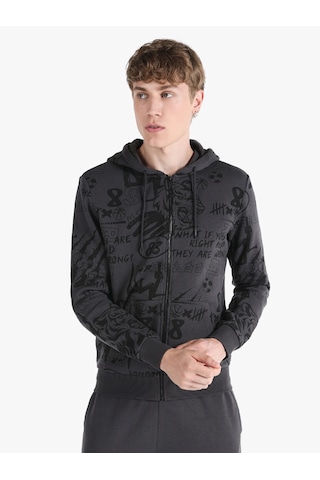 Colin's Colins Slim Fit Kapüşonlu Fermuarlı Baskılı Antrasit Erkek Sweatshirt Cl1063368 Antrasit