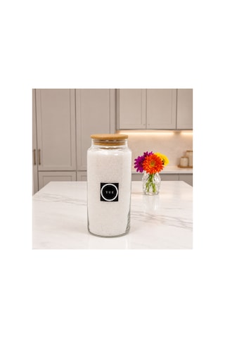 Ahşap Vakum Kapaklı Cam Saklama Kavanozu 1400 Ml Tuz Etiketi Hediyeli Çok Renkli