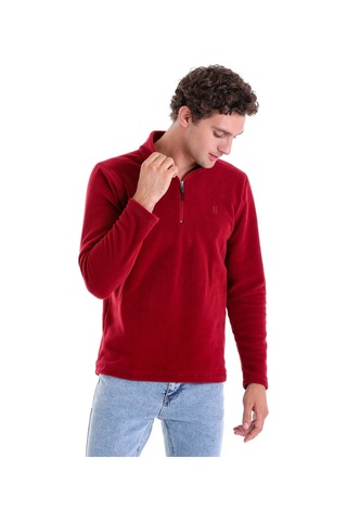 Hatemoğlu Regular Fit Düz Tam Boy Fermuarlı Polar Sweatshirt Bordo