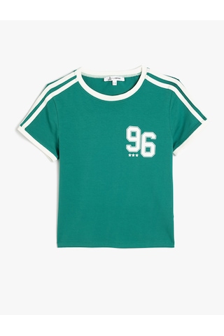 Koton Kolej Baskılı Biyeli Bisiklet Yaka Kısa Kollu Slim Fit Tişört Haki 5sal10136ık Haki