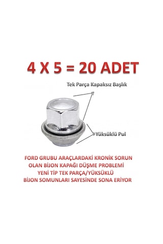 Yok Yok Oto Ford Focus Bijon Somunu Krom Yüksüklü 20 Adet 19mm