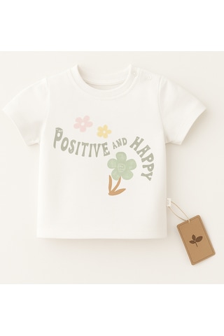 %100 Pamuklu Posıtıve Flower T-shirt Ekru