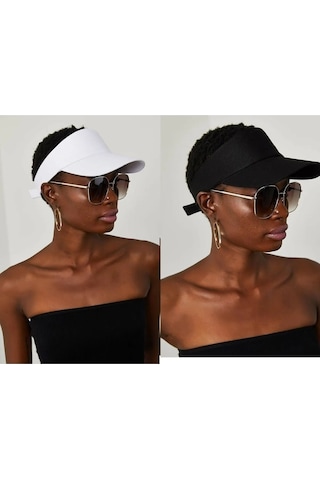 Shopiolog Unisex Uv Koruyucu Vizör Kasket Siperlik Tenis Şapka Beyaz-siyah