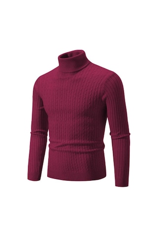 Yeni Erkek Yüksek Boyun Kazak Düz Renk Kazak Örme Sıcak Rahat Balıkçı Yaka Eşofman Yün Erkek Kış Açık Üstleri Kırmızı