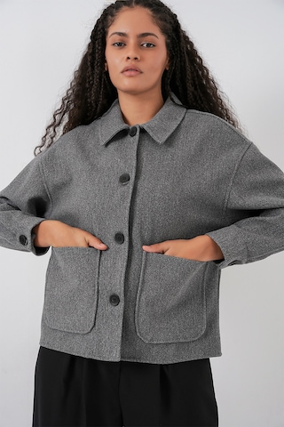 0713 Kadın Kaşe Ceket - Gri Gri