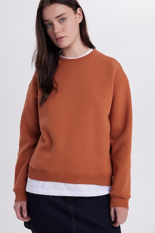Tudors Kadın Oversize Geniş Kesim Pamuklu Bisiklet Yaka Kiremit Sweatshirt-39932 Kiremit