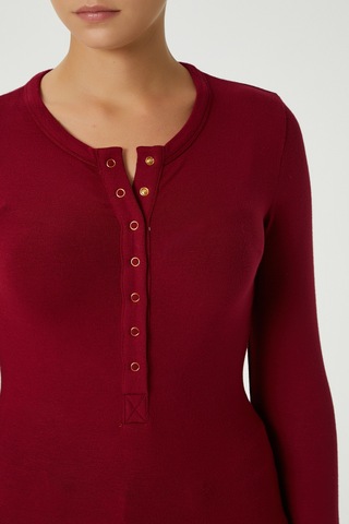 Ritnice Kadın Kelly Lux Touch Gold Düğme Detay Bordo Bluz Bordo