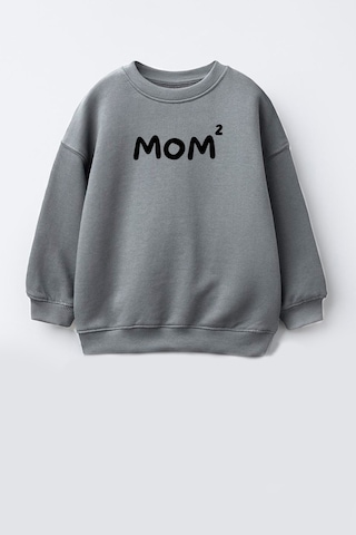 Monila Unisex Çocuk Anne Baskılı 3 İplik Kumaş Pamuklu Sweatshirt Gri Siyah