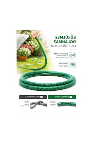 25 Metre Uzunluğunda 1/2" Örgülü Bahçe Hortumu, Kırılmaz Yeşil
