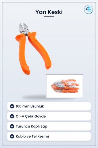 Yan Keski 160 Mm Krom Vanadyum Turuncu Saplı Kablo Tel Kesici Pen