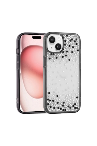 Apple iPhone Uyumlu 15 Kılıf Kamera Yükseltili Simli Damla Taşlı Silikon Tekno Grup Mor