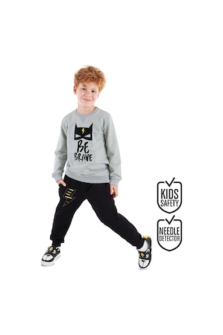 Denokids Cesur Erkek Çocuk Eşofman Takımı - Gri - Siyah