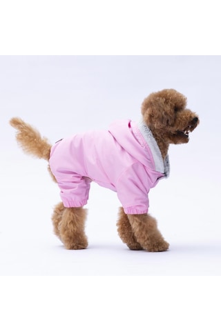 Pettrend Pembe Kürklü Tulum Yağmurluk Küçük Irk Yağmurluk Köpek Kıyafeti