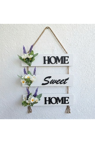 Papatya Çiçekli Home, Sweet, Home Duvar Süsü Beyaz