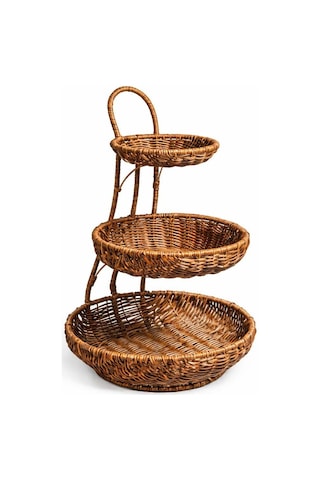 Kosova Wicker Serisi Hasır 3 Katlı Sunumluk Sarı
