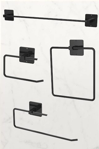 Yapışkanlı Siyah Uzun Havluluk Rulo Havluluk Kare Havluluk Ve Wc Kağıtlık Seti Siyah