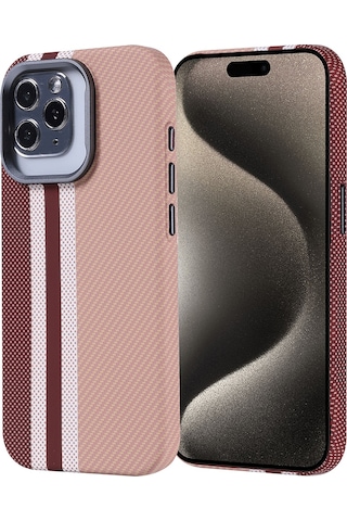 Apple Uyumlu iPhone 15 Pro Kılıf Kablosuz Şarj Özellikli Karbon Fiber Görünümlü Nekst Kapak