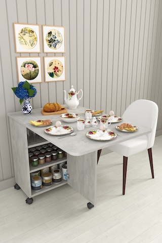 Asra Trend Mutfak Adası Yemek Masası MA-01 %100 MDF Çok Amaçlı Tekerlekli Hazırlık Masası Retro Taş