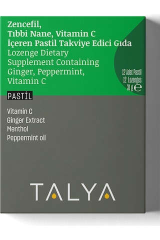 Talya Zencefil Nane Vitamin C İçeren Takviye Edici Gıda 12 Adet Pastil