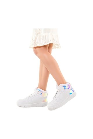 Kiko Kids Haykat Hologram Cırtlı Kız Çocuk Spor Ayakkabı Beyaz
