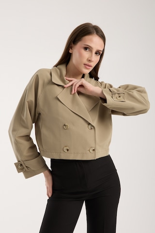 Bolivente Açık Haki Kruvaze Crop Trençkot