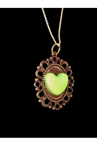 Karanlıkta Parlayan Fosforlu Metal Zincirli Kolye Altın - Yeşil