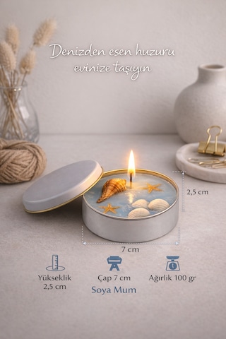 Dekoratif Lüks Soya Mum,el Yapımı Mum,dekoratif Afrika Deniz Kabuğu Ev Hediyesi,okyanus Kokulu 100 G Mavi Beyaz