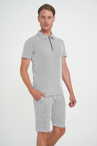 Efor Comfort Fit Fermuarlı Polo Yaka Dikine Çizgili Kısa Kol Siyah Tişört Ts 906 Siyah