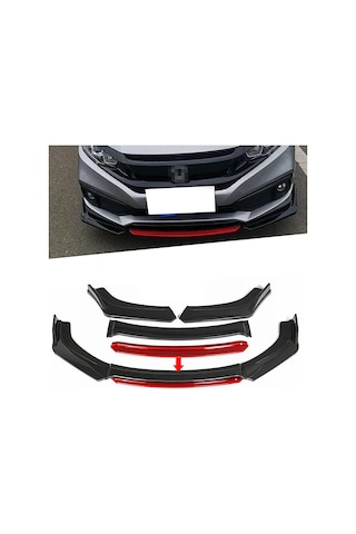 Bmw 2 Serisi F22 2017+ Kırmızı Şeritli Renkli Ön Ek Ön Lip Piona Black 4 Prç