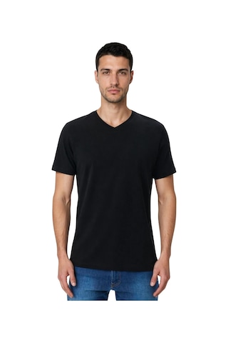 Arma Ar-ma Erkek V Yaka Tişört Baskisiz Basic Örme Kumaş Regular Fit %47 Modal %47 Pamuk %6 Likra 30/1 Penye Modal Full Likra Süprem Y31344473102 Siyah-s1