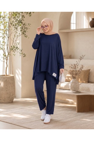 Unika Boutique Kadın Arma Detaylı Salaş İkili Takım Lacivert